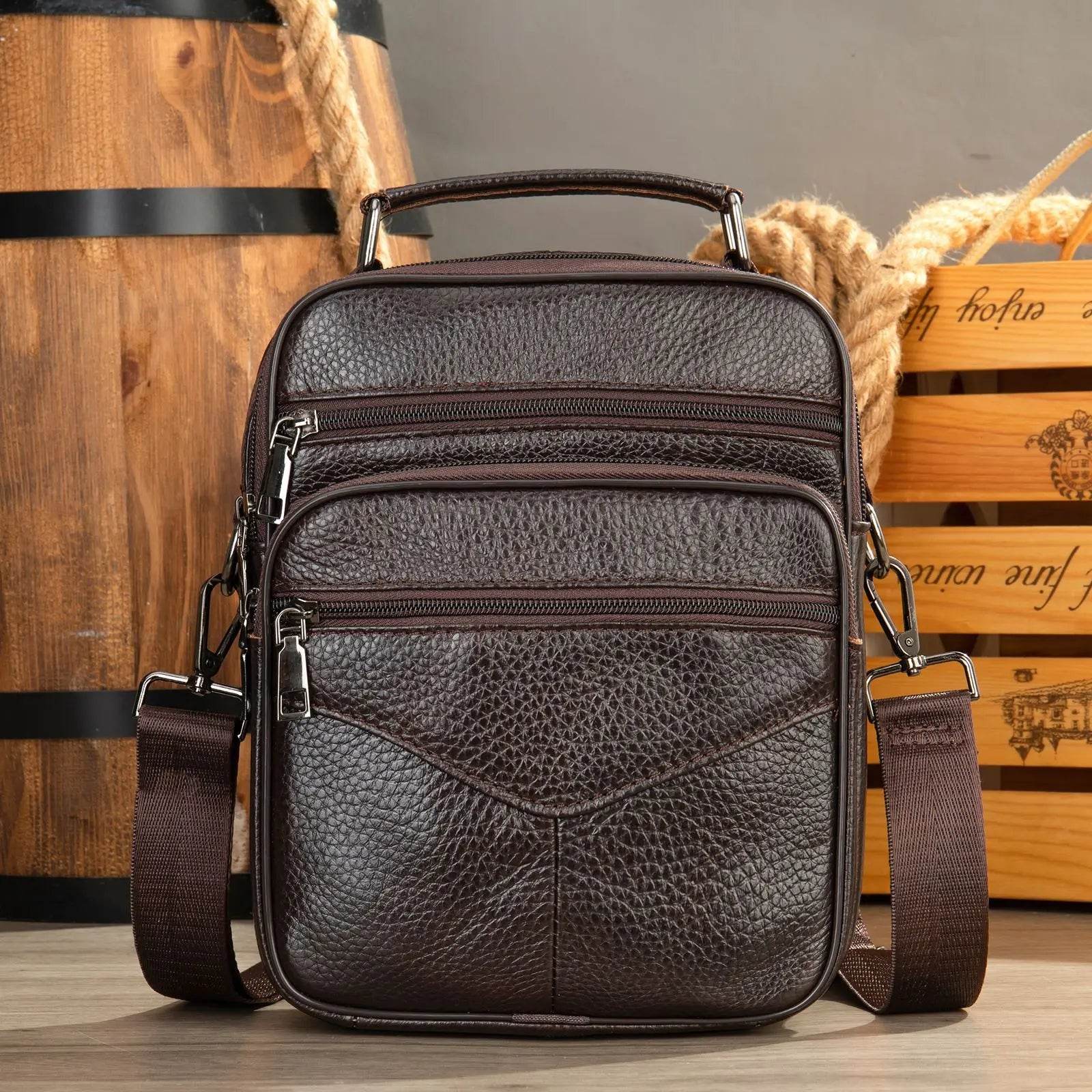 Men’s Small Crossbody Bag Genuine Leather Mobile Phone Shoulder Bag - VacationGrabs