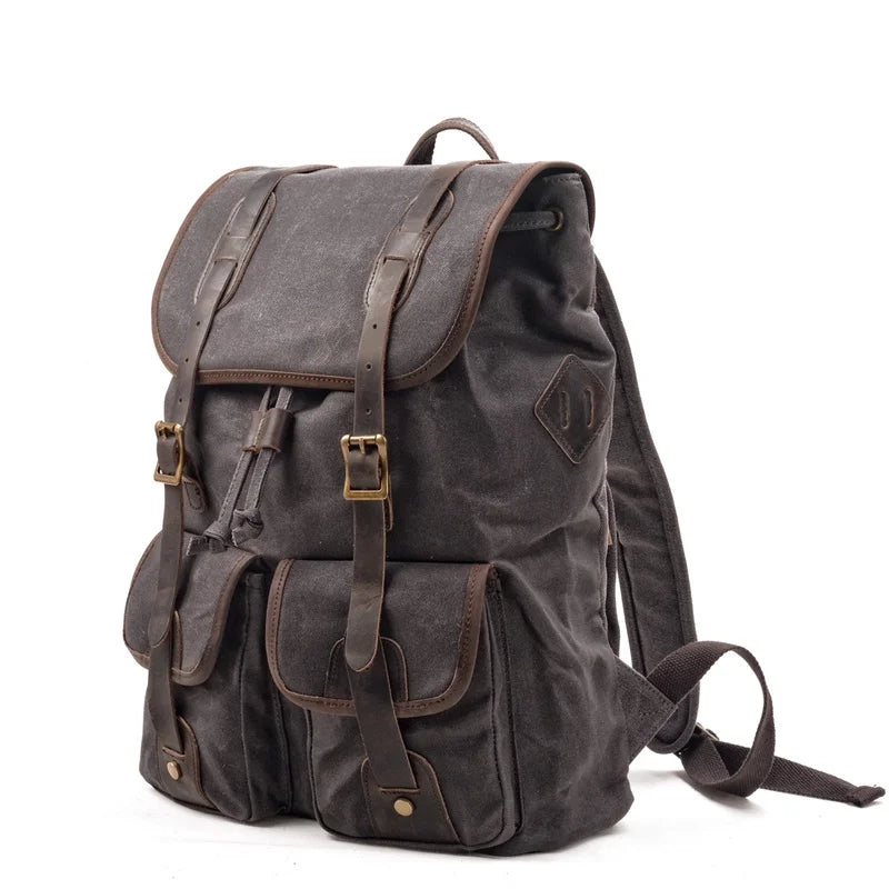 Nesitu A4 Vintage Green Black Khaki Grey 14 15.6'' Laptop Genuine Leather Waxed Canvas Men Women Backpack Travel Bag M5105