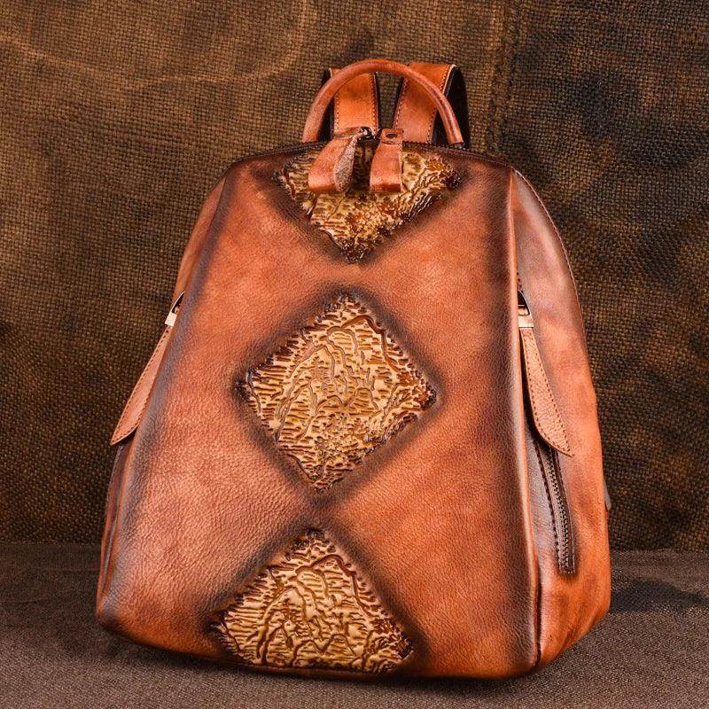 Womens Genuine Leather Day Travel Bag Vintage Rucksack - VacationGrabs