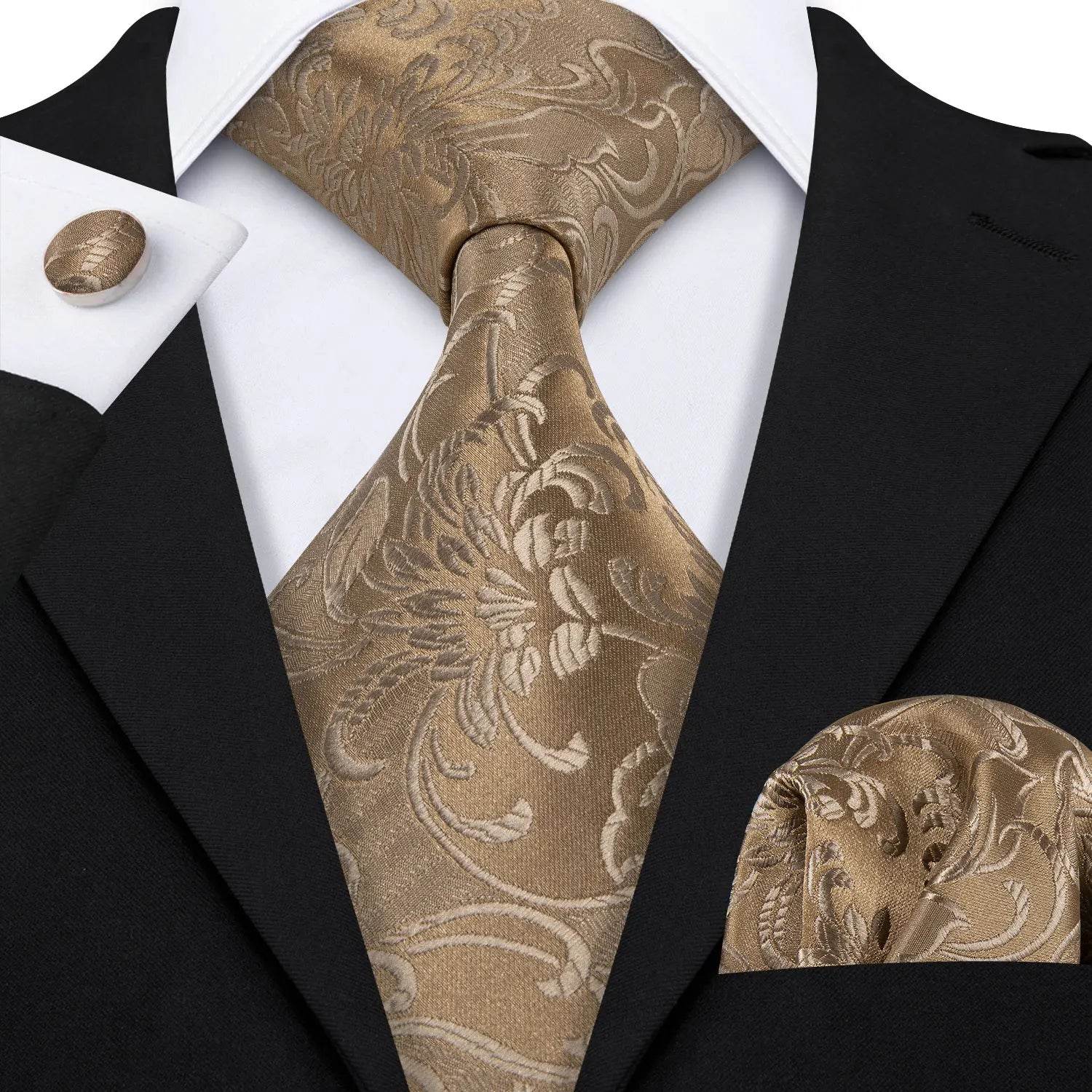 Floral Jacquard Silk Tie Set for Men - VacationGrabs