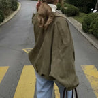 Women's Batwing Sleeve Zip-Up Jacket, Loose Fit Short Coat