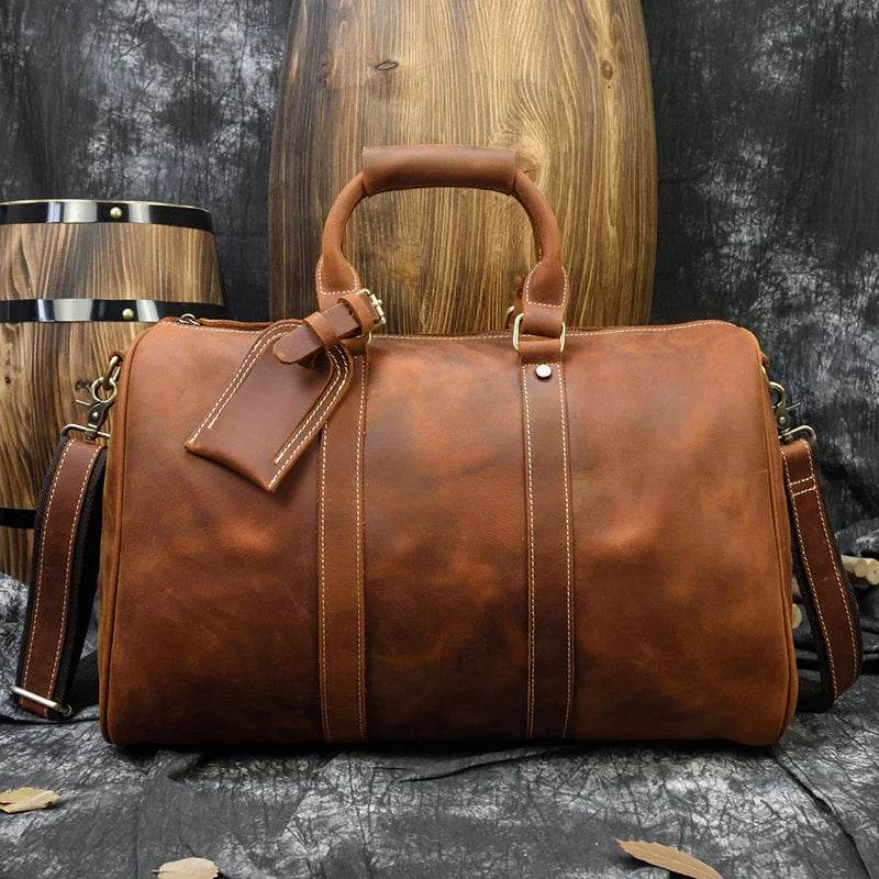 Crazy Horse Leather Men’s Travel Bag Duffle for Women & Men - VacationGrabs