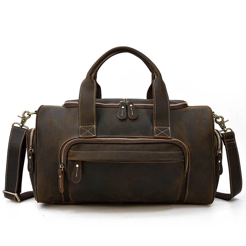Gym Travel Bag Genuine Leather Men Large Capacity Weekend Duffle - VacationGrabs