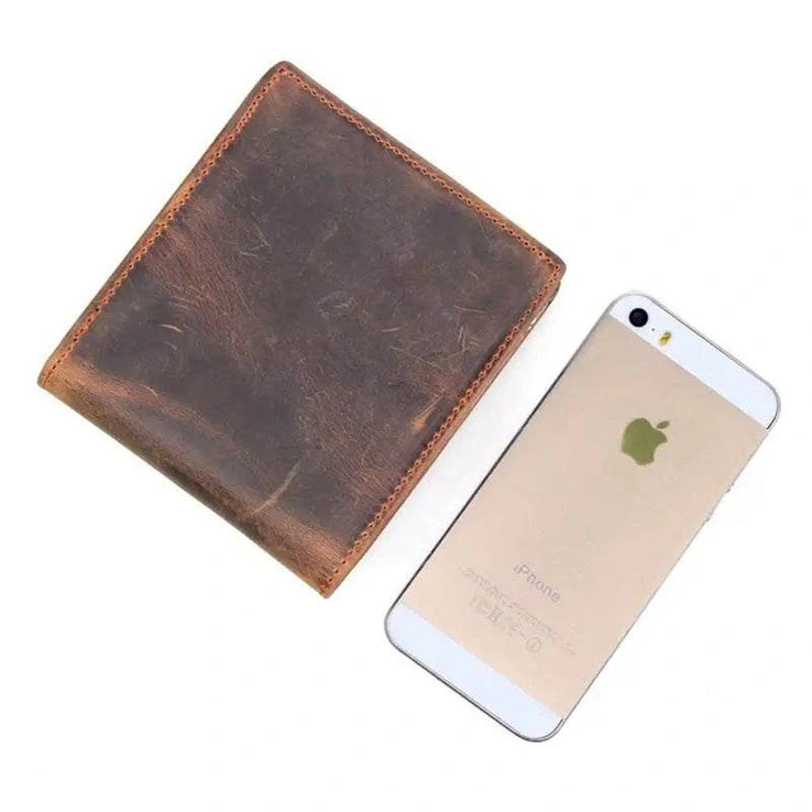 Retro Short Wallet for Men, Genuine Leather Coins & Cards Pocket - VacationGrabs