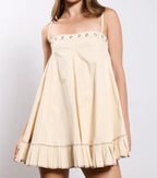 Women Slip Mini Dress Spaghetti Straps Backless Pleated A-line Dress Summer Loose Fit Mini Dress Y2K Cottage Streetwear