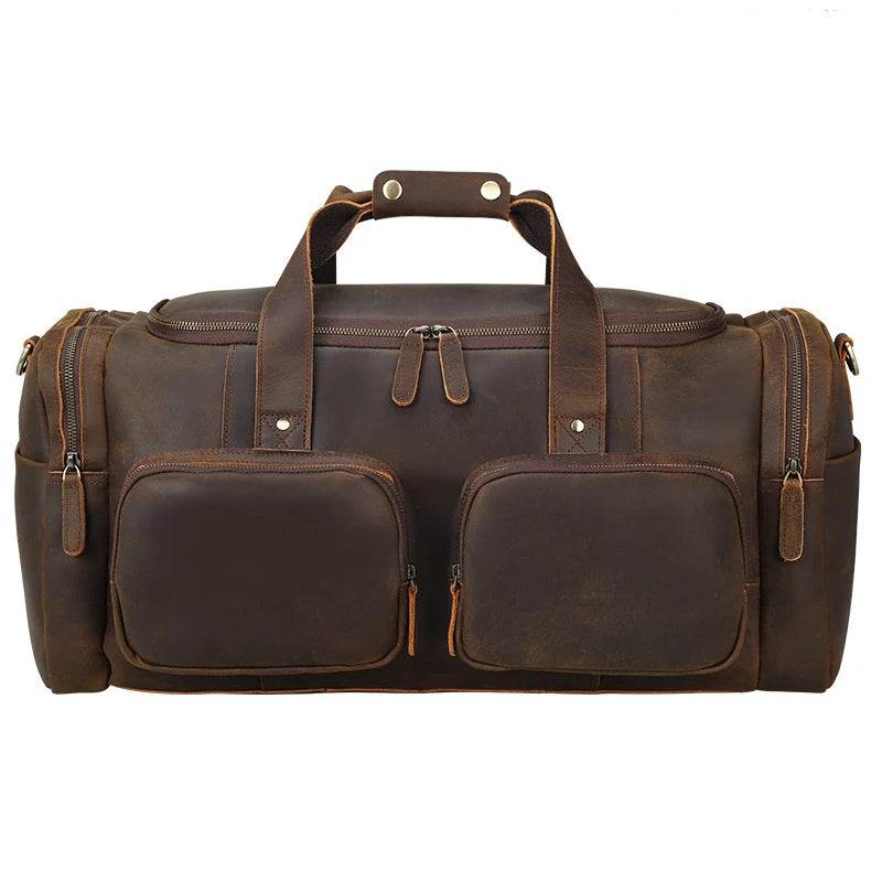Super Large 62cm Men's Leather Duffel Travel Bag – Vintage Style - VacationGrabs