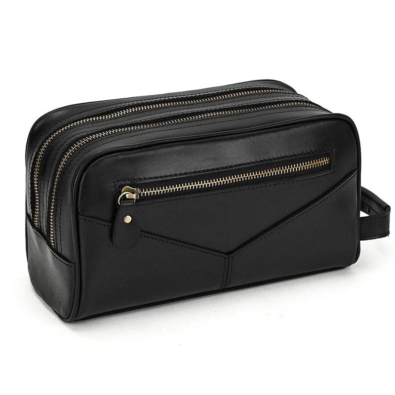 Black Genuine Leather Cosmetic & Storage Bag for Men & Women - VacationGrabs
