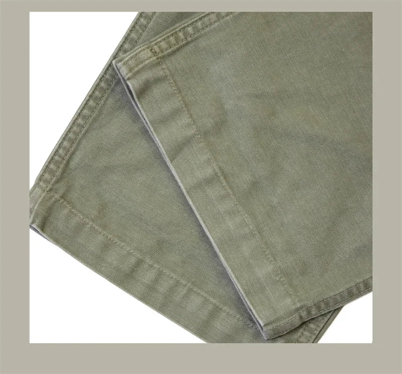 Red Tornado Army Fatigue Pants Cotton Sateen High Rise Casual Trousers Relaxed Fit