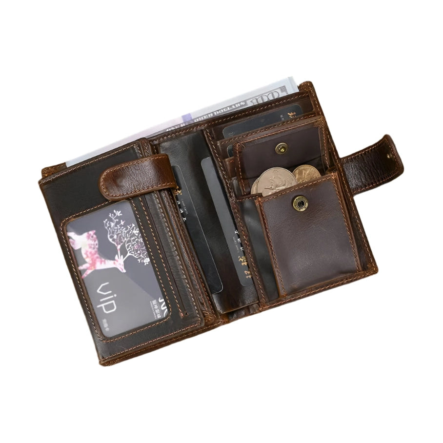 Retro Anti-Theft Men’s Leather Wallet Clip Purse with Card Holder - VacationGrabs