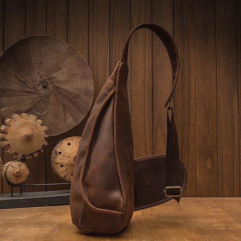 Designer Leather Shoulder Bag Crazy Horse Leather Sling Bag - VacationGrabs