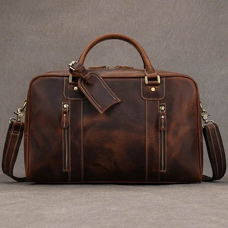 Designer Genuine Leather Travel Bag Cowhide Weekend Duffle Bag - VacationGrabs