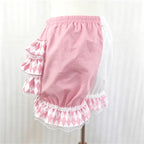 VacationGrabs Lolita Women Bloomers Shorts Color Block Patchwork Ruffle Lace Elastic Waist Pumpkin Pantalettes Sweet Cosplay Bottoms