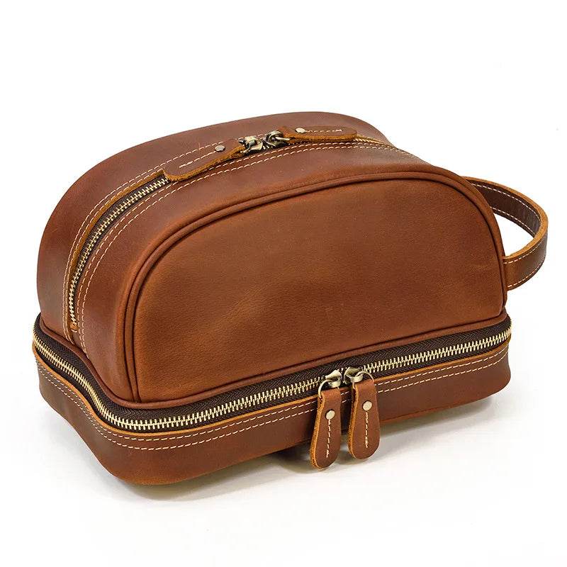 Crazy Horse Genuine Leather Small Travel Toiletry Bag - VacationGrabs