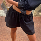 VacationGrabs Women Y2k Lace Trim Lounge Shorts Floral Embroidery Elastic Low Rise Wide Leg Pjs Bottoms Teens Ruffle Cute Mini Shorts