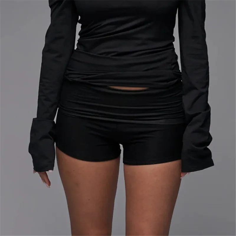 VacationGrabs Women's Fold Over Waist Low Rise Yoga Shorts Slim Fit Stretchy Cotton Casual Summer Lounge Shorts for Daily Workout