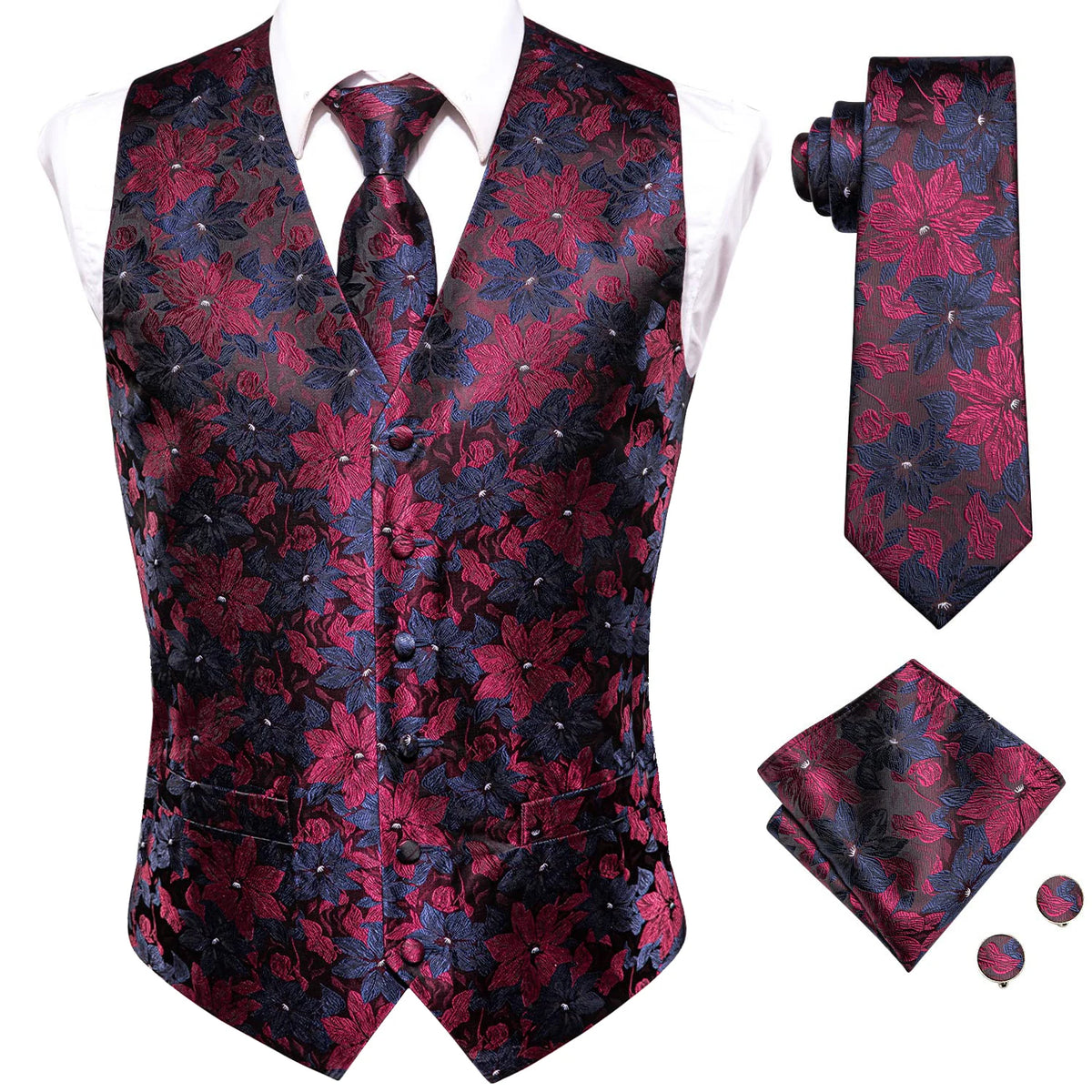 Men's floral patterned necktie with vest, perfect for formal events