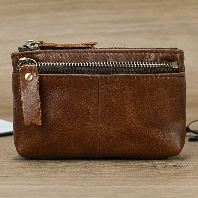 Mini Coin Purse Genuine Leather Real Cowhide Small Wallet with Key Ring - VacationGrabs