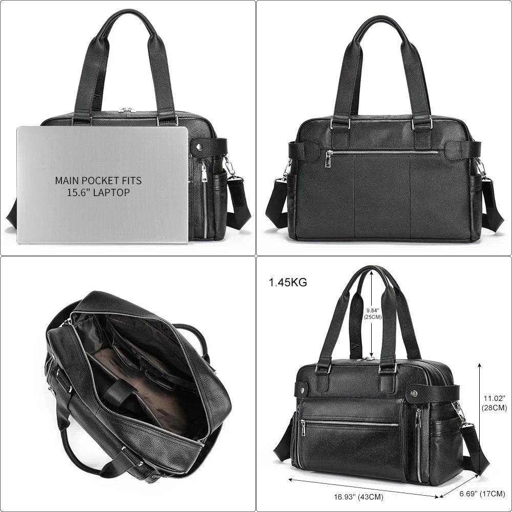 Men's Business Briefcase Leather Travel Tote Bag - VacationGrabs
