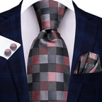 Men's checkered tie in red and black, ideal for formal wear, how to tie mens tie