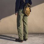 Red Tornado Army Fatigue Pants Cotton Sateen High Rise Casual Trousers Relaxed Fit