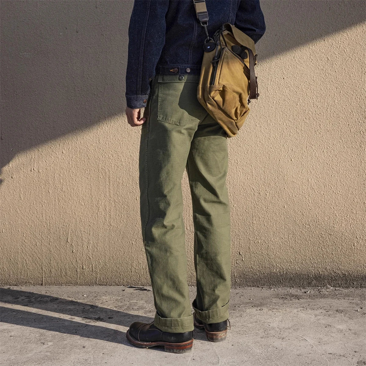 Red Tornado Army Fatigue Pants Cotton Sateen High Rise Casual Trousers Relaxed Fit