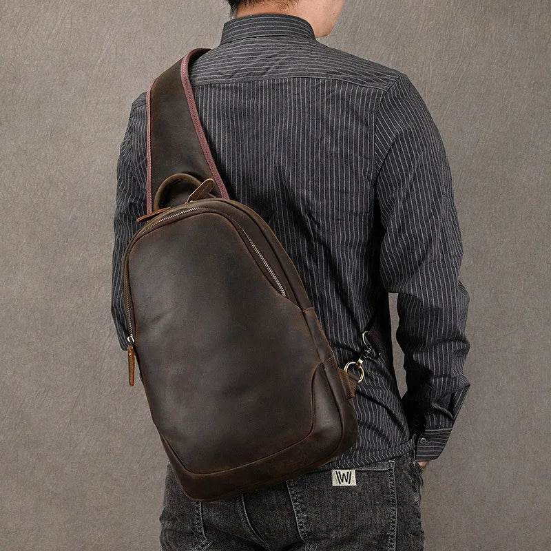 Large Size Leather Chest Bag for Men Crossbody Outdoor Sling - VacationGrabs