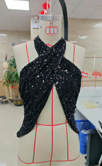 VacationGrabs Women's Summer Halter Neck Tops Sparkly Sequin Sleeveless Open Back Slim Fit Vest for Party Club Night Wear