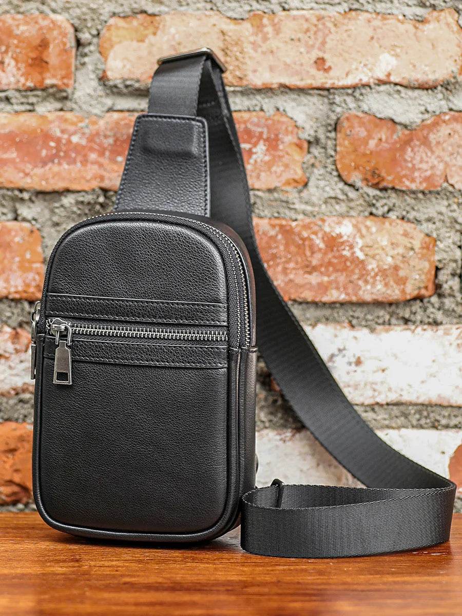 Cowhide Leather Chest Bag Multi-functional Men’s Shoulder Bag - VacationGrabs