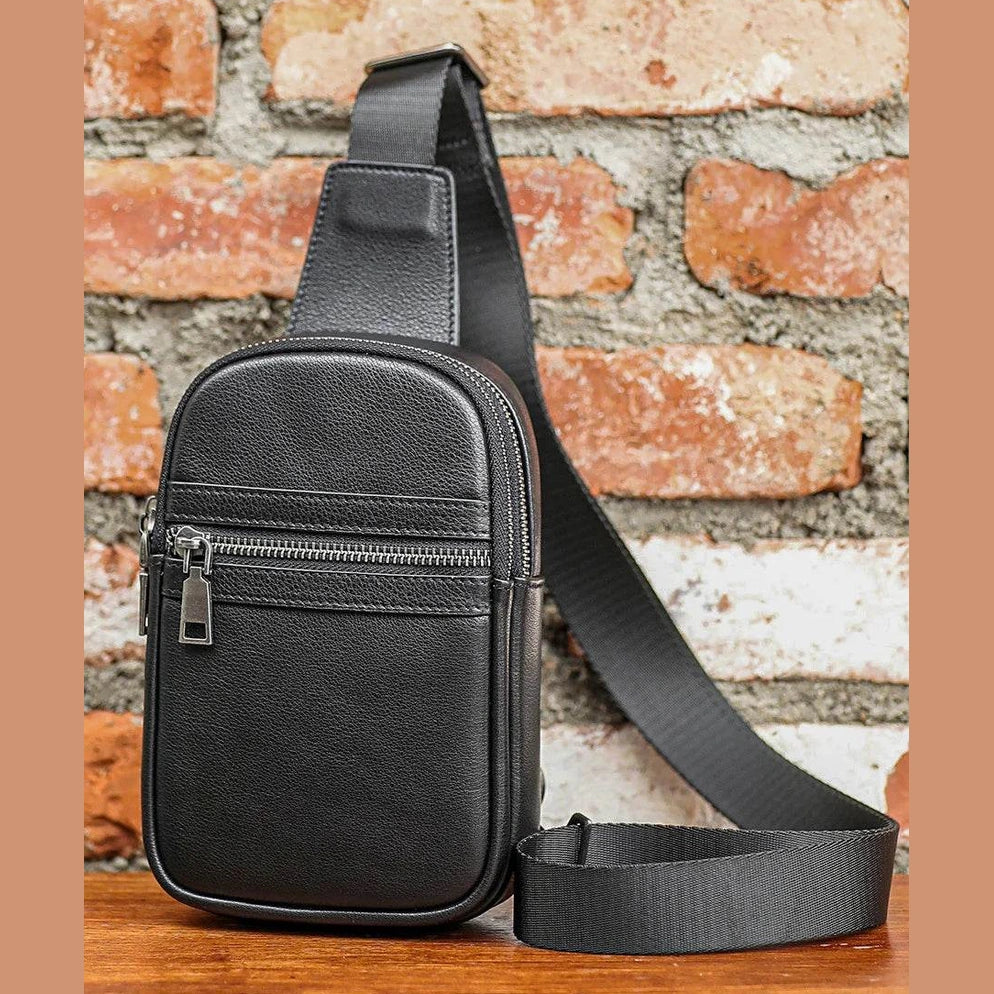 Cowhide Leather Chest Bag Multi-functional Men’s Shoulder Bag - VacationGrabs