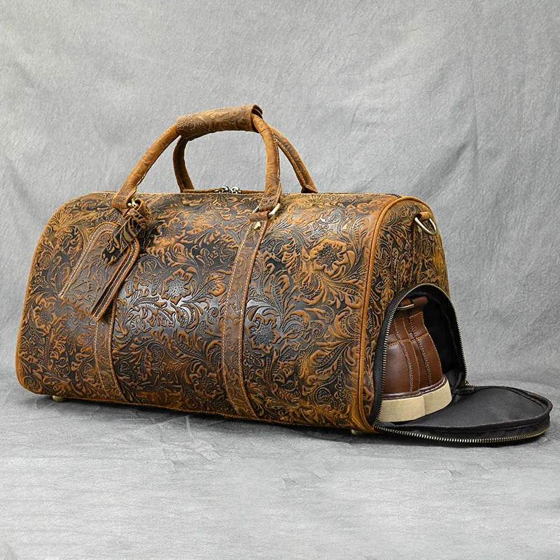 Vintage Leather Travel Bag for Men Large Capacity Hand Luggage - VacationGrabs