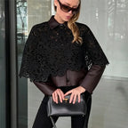 Boho Romantic Hollow Lace Cape Short Top Floral Cutout Batwing Sleeve Cropped Cover Up For Summer Picnic Resort Daily Outfit