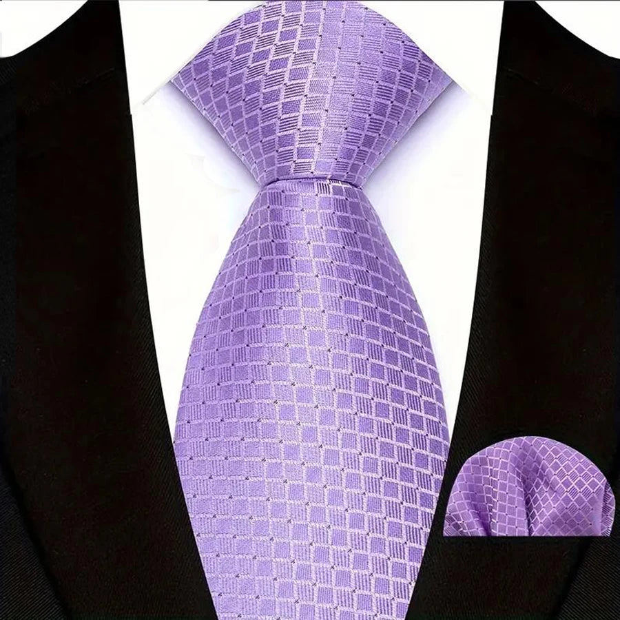 Men Tie Hankerchief Set Plaid & Checks 8CM Necktie Pocket Square Cravat for Male Wedding Party Business Gift Accessories