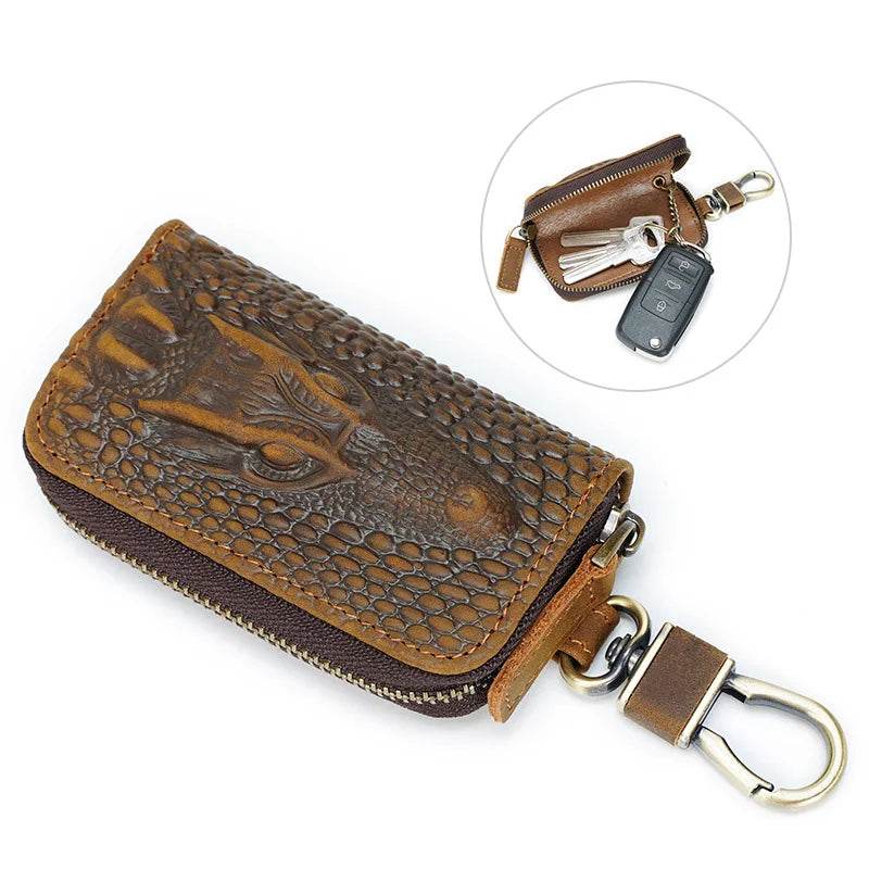 Alligator Pattern Leather Key Wallet for Car Keys Genuine Leather Key Case - VacationGrabs