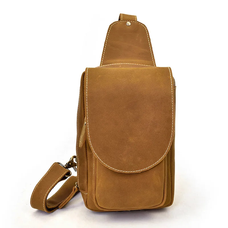 Retro Style Genuine Leather Crossbody Bags Men Male Single Shoulder Bag Leather Sling Bag Fashion Outdoor Chest Pack Anti Theft
