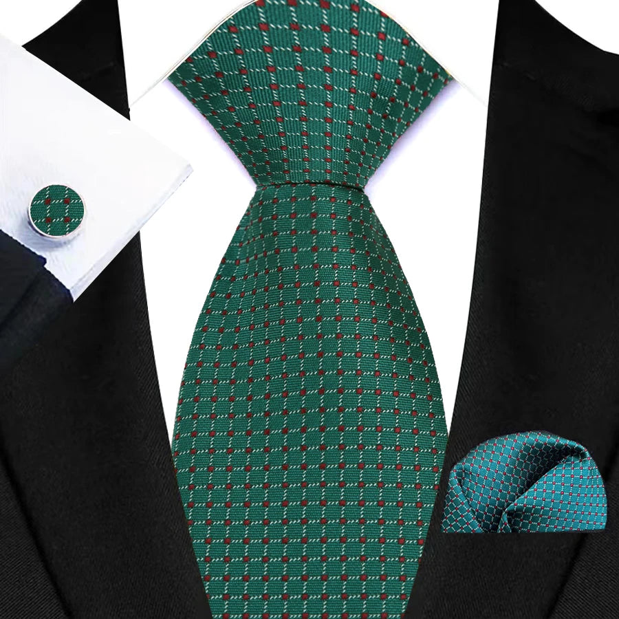 Men Tie Hankerchief Set Plaid & Checks 8CM Necktie Pocket Square Cravat for Male Wedding Party Business Gift Accessories