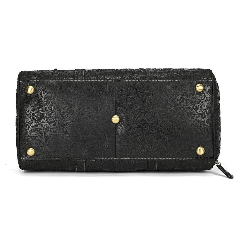 Genuine Cowhide Leather Travel Duffle Bag Men’s Weekend Bag Shoe Pocket - VacationGrabs