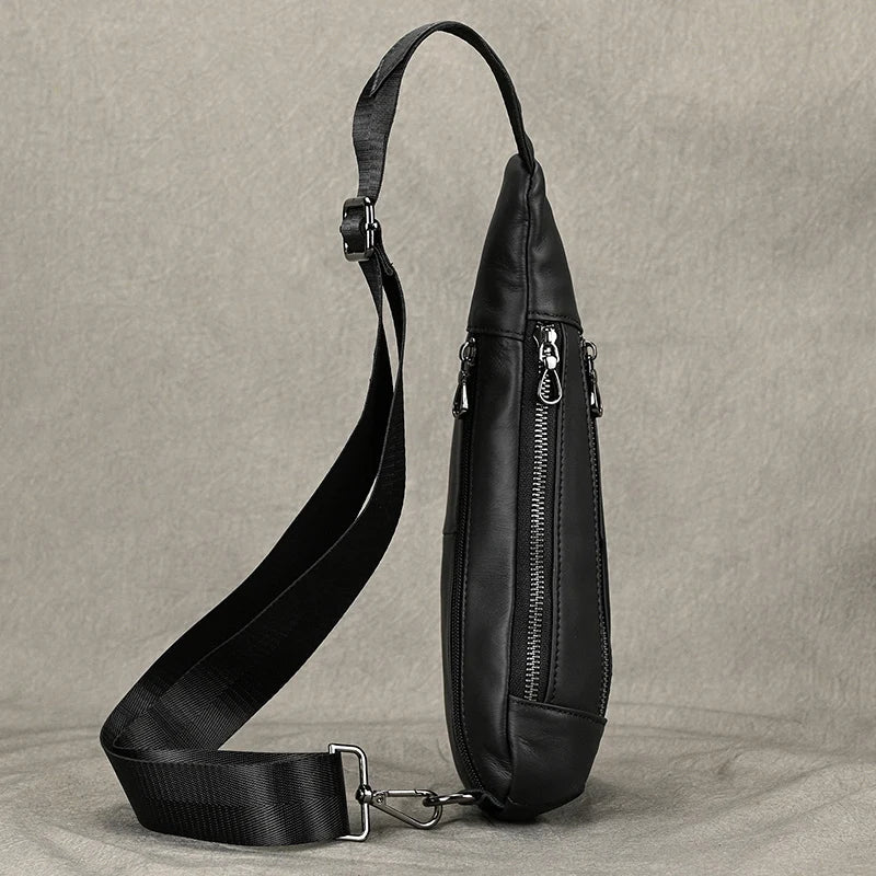 Soft Cow Leather Men's Chest Bag Genuine Leather Men's Chest Pack Small Crossbody Sling Bag Anti Theft Chest Bag Men Coffee