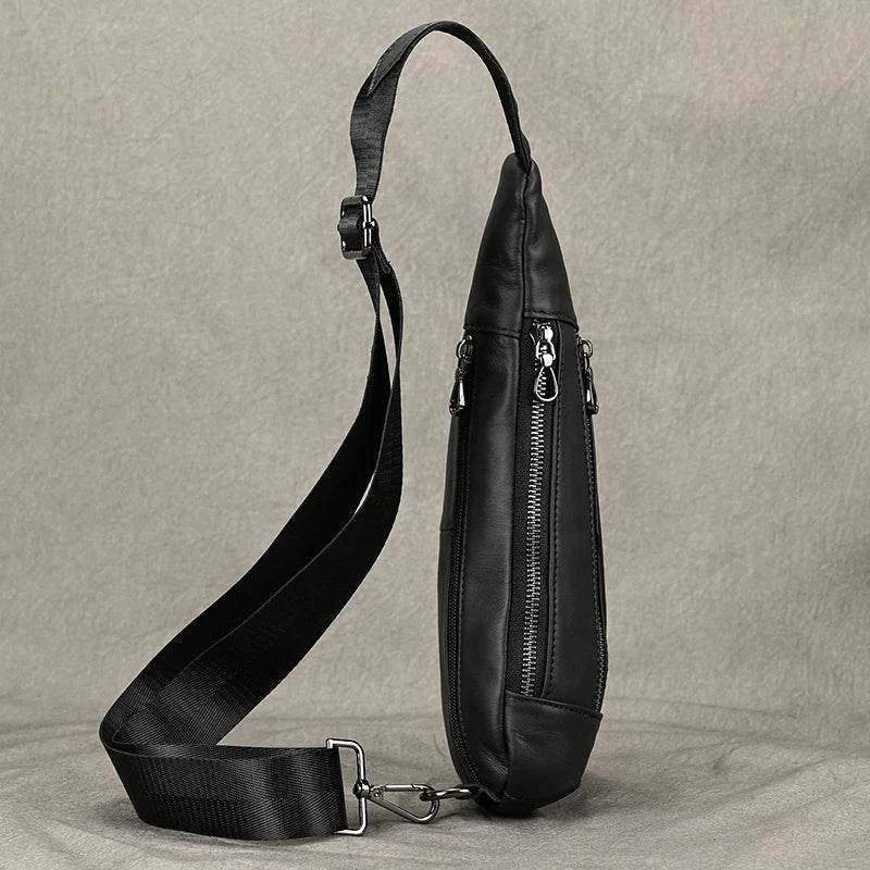 Soft Cow Leather Men's Chest Bag Anti-Theft Small Crossbody Sling - VacationGrabs