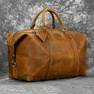 100% Genuine Crazy Horse Leather Travel Duffel Bag Rivet Design - VacationGrabs