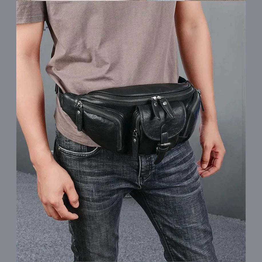 Big Size Leather Chest Bag Waist Pouch Real Cowhide Crossbody - VacationGrabs