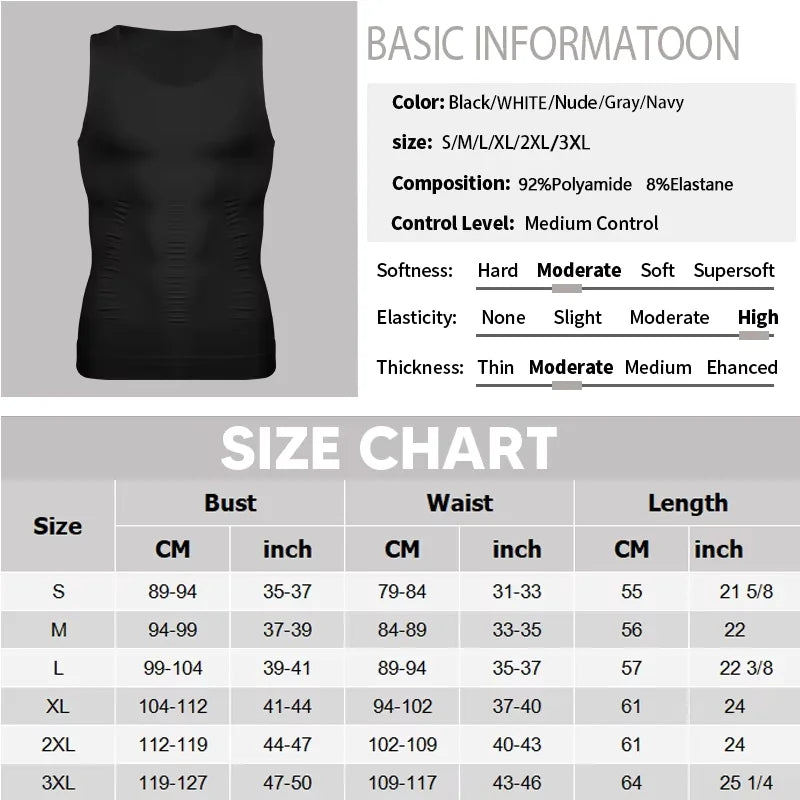 Mens Slimming Vest Shirt Abs Abdomen Body Shaper Slimming Tummy Control Gym Workout Compression Tank Top Sleeveless Shapewear