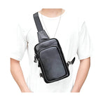 100% Genuine Leather Sling Bag Messenger Bag for Men Black - VacationGrabs