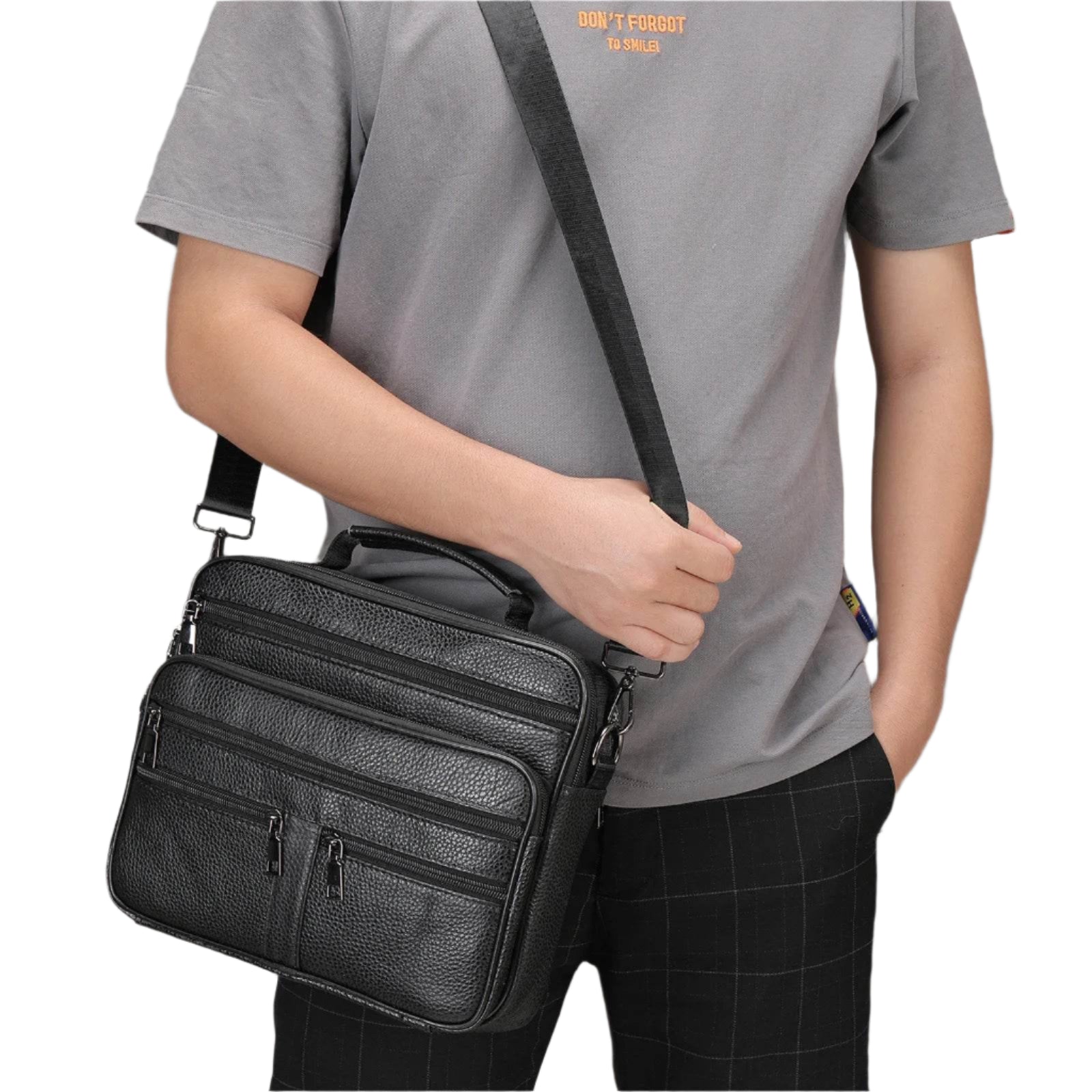 Soft Cowhide Leather Messenger Crossbody Bag for Men - VacationGrabs