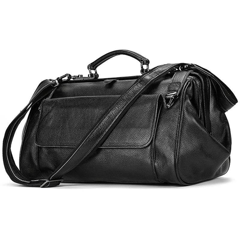 Top Grade Black Coffee Genuine Leather Travel Bag Anti-Theft Design - VacationGrabs