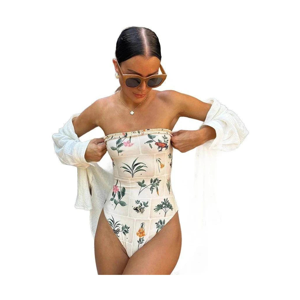 Bandeau One Piece Women Floral Swimsuit - VacationGrabs