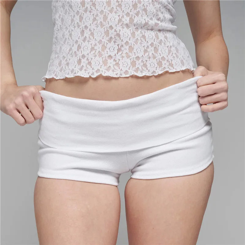 VacationGrabs Women's Fold Over Waist Low Rise Yoga Shorts Slim Fit Stretchy Cotton Casual Summer Lounge Shorts for Daily Workout