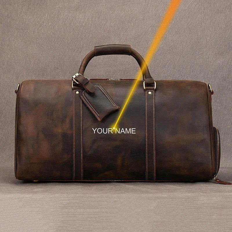 Personalized Leather Duffel Bags Purple Blue Brown Black - VacationGrabs