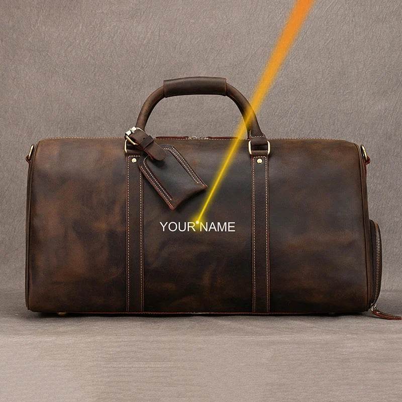 Custom Name Leather Duffel Bag Men’s Weekender Travel Bag - VacationGrabs