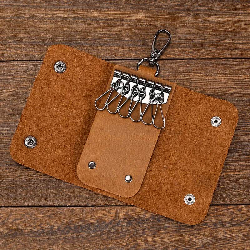 Genuine Leather Key Case for Men & Women Crazy Horse Wallet Key Holder - VacationGrabs