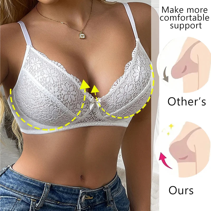 Floral Lace Push-Up Bralette, Wire-Free Adjustable Bra